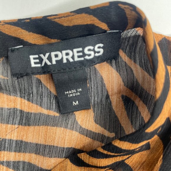 Express Tiger Zebra Animal Print Chiffon Ruffle Cut Out Back Mini Dress Sz M - Picture 13 of 15